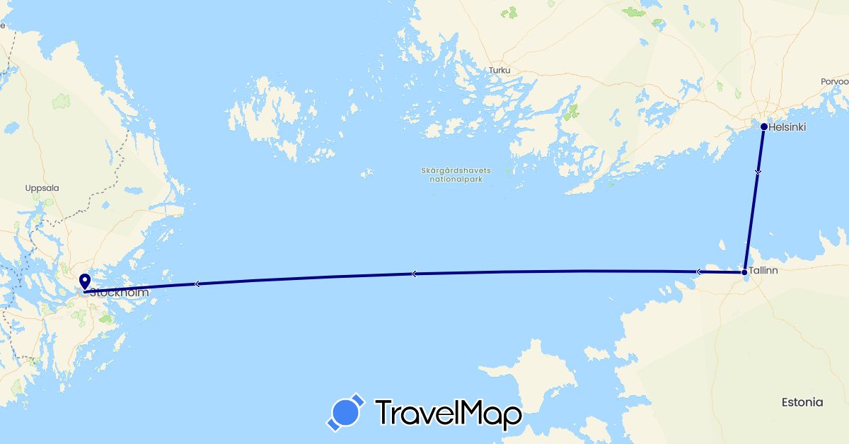 TravelMap itinerary: driving in Estonia, Finland, Sweden (Europe)